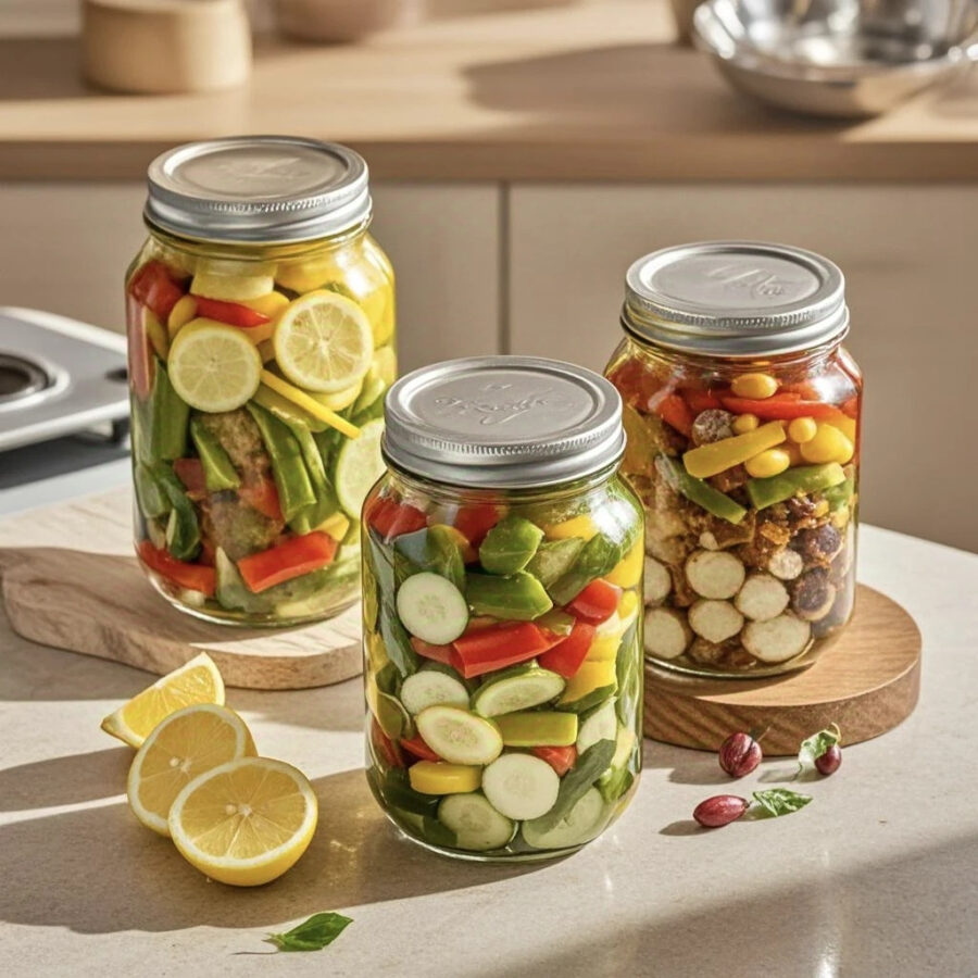 Transparent pickle jars for bulk kitchen food storage