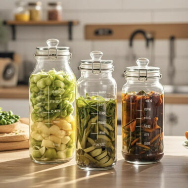 Transparent pickle jars for bulk kitchen food storage