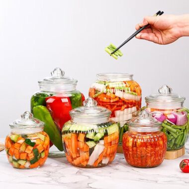 Wide-mouth kitchen glass pickle jars from factory