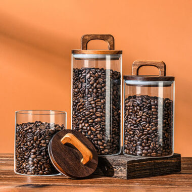 Airtight wooden lid glass food storage jars for kitchen factory