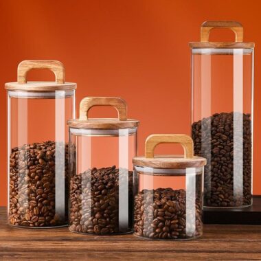 Airtight wooden lid glass food storage jars for kitchen factory