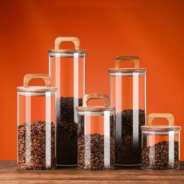Airtight wooden lid glass food storage jars for kitchen factory