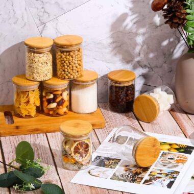 Custom square and round glass food storage jars for kitchen