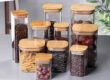 Custom square and round glass food storage jars for kitchen