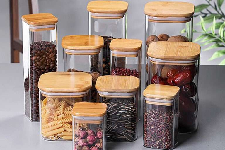 Kitchen glass food storage jars in square and round design (4) Custom square and round glass food storage jars for kitchen