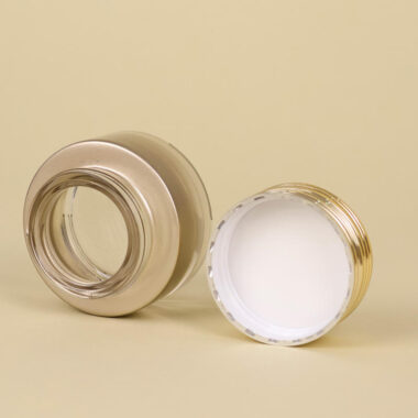 Frosted wide-mouth glass cosmetic jars with gold screw lids