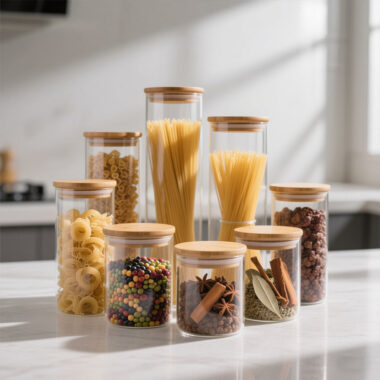 Eco-friendly airtight food storage jars with bamboo lids