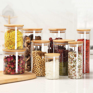 Eco-friendly airtight food storage jars with bamboo lids