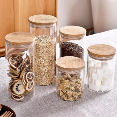 Eco-friendly airtight food storage jars with bamboo lids