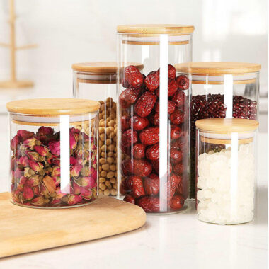 Eco-friendly airtight food storage jars with bamboo lids