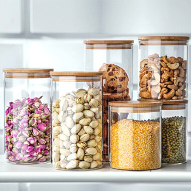 Eco-friendly airtight food storage jars with bamboo lids