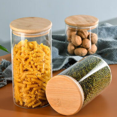 Airtight bamboo lid kitchen food storage jars wholesale