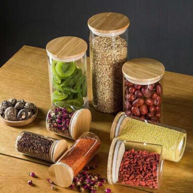 Airtight bamboo lid kitchen food storage jars wholesale
