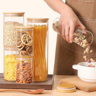 Airtight bamboo lid kitchen food storage jars wholesale