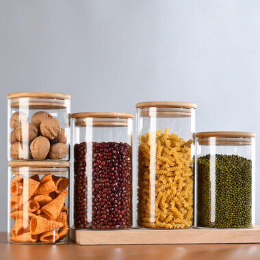 Airtight bamboo lid kitchen food storage jars wholesale