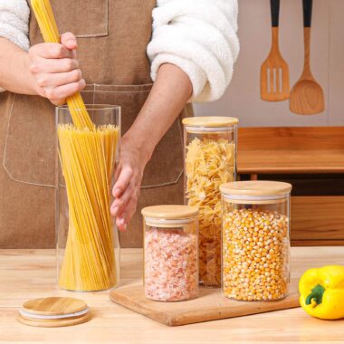 Airtight bamboo lid kitchen food storage jars wholesale