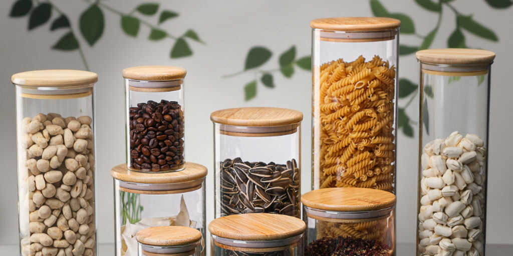 Airtight bamboo lid kitchen food storage jars wholesale