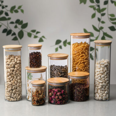 Airtight bamboo lid kitchen food storage jars wholesale