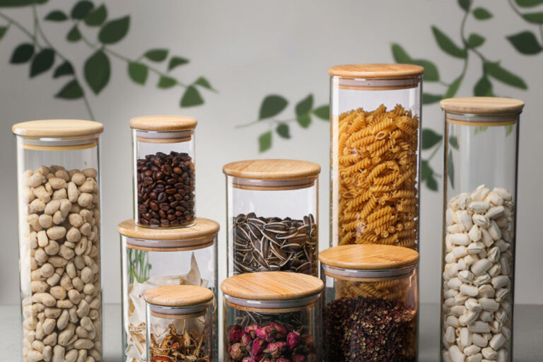 Premium airtight food storage jars with bamboo lids (6) Airtight bamboo lid kitchen food storage jars wholesale