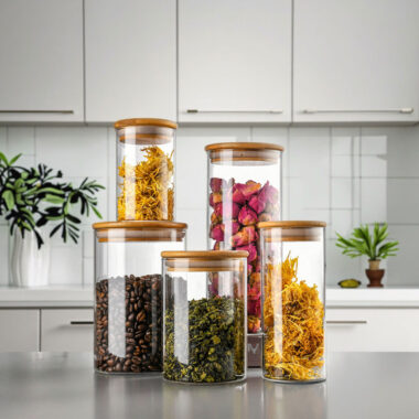 Airtight bamboo lid kitchen food storage jars wholesale