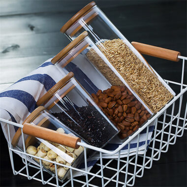 Airtight bamboo lid kitchen food storage jars wholesale