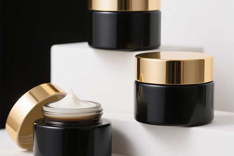 Premium black glass cosmetic jars for skincare packaging (2) Black wide-mouth glass cosmetic jars for eye cream