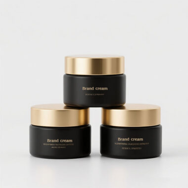 Black wide-mouth glass cosmetic jars for eye cream