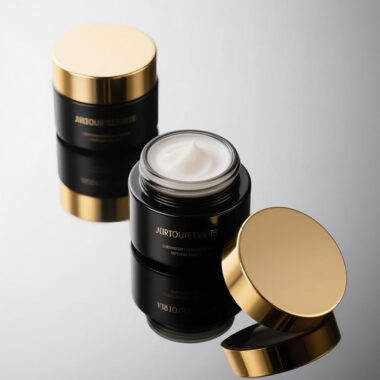 Black wide-mouth glass cosmetic jars for eye cream