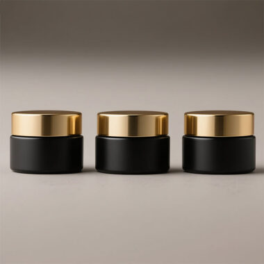 Black wide-mouth glass cosmetic jars for eye cream