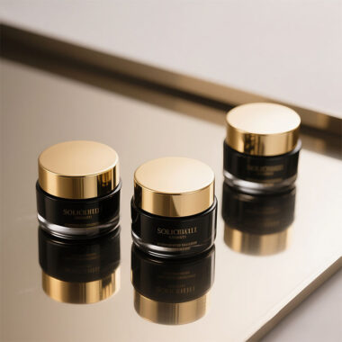 Black wide-mouth glass cosmetic jars for eye cream