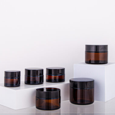 Luxury frosted amber cream glass cosmetic jars wholesale