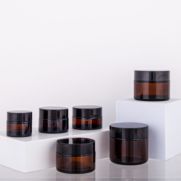 Luxury frosted amber cream glass cosmetic jars wholesale