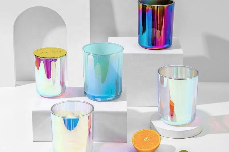 Premium holographic rainbow candle jars for candle packaging (5) Luxury holographic rainbow candle jars bulk supply