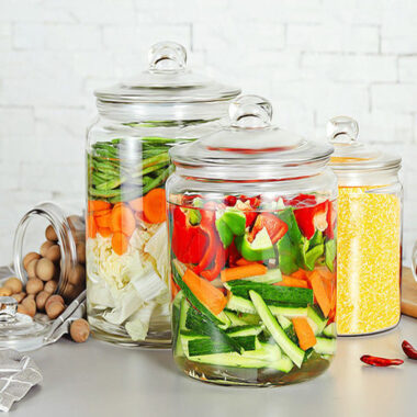 Food-safe round pickle jars for kitchen storage