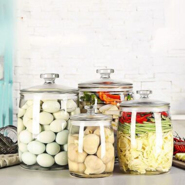 Food-safe round pickle jars for kitchen storage