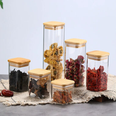 Square airtight glass food storage jars kitchen wholesale