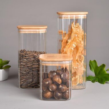 Square airtight glass food storage jars kitchen wholesale
