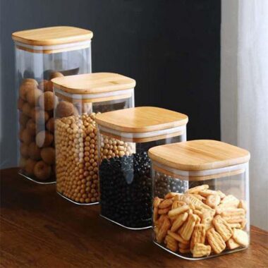 Square airtight glass food storage jars kitchen wholesale