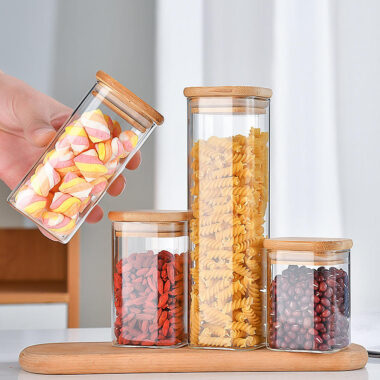 Square airtight glass food storage jars kitchen wholesale