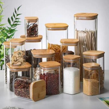 Square airtight glass food storage jars kitchen wholesale
