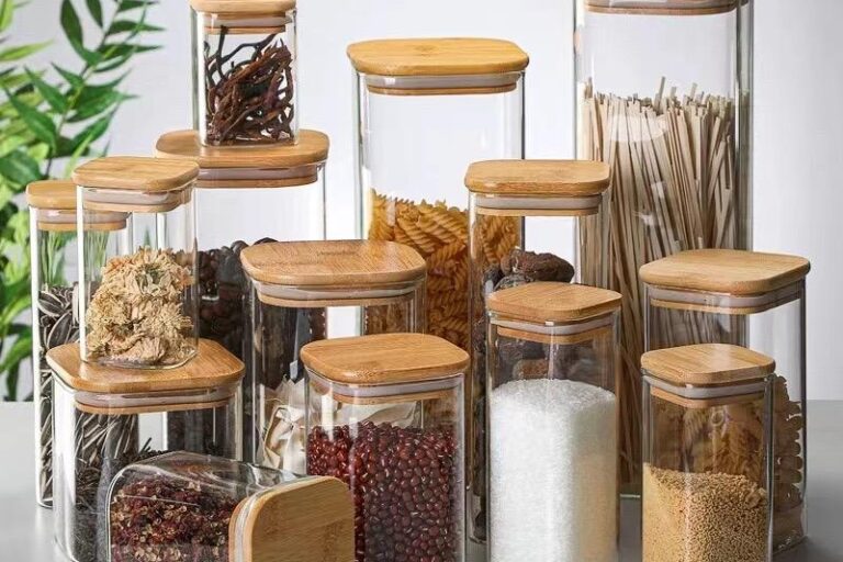 Square airtight glass food storage jars kitchen wholesale