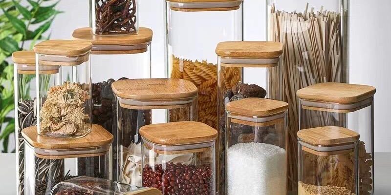 Square airtight glass food storage jars kitchen wholesale