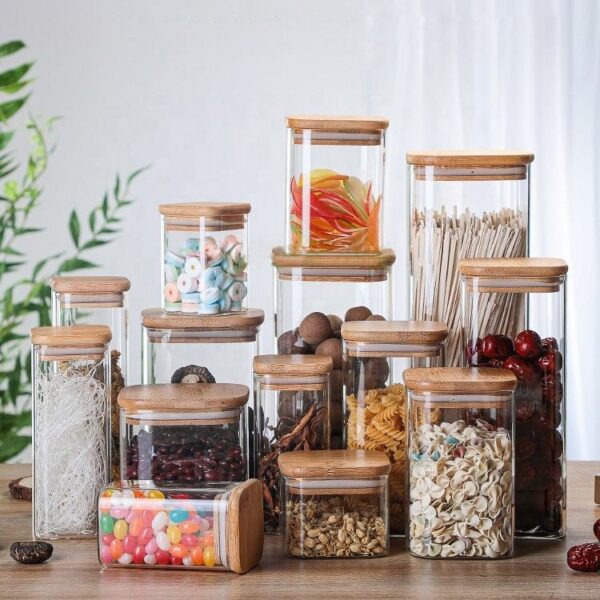 Square airtight glass food storage jars kitchen wholesale