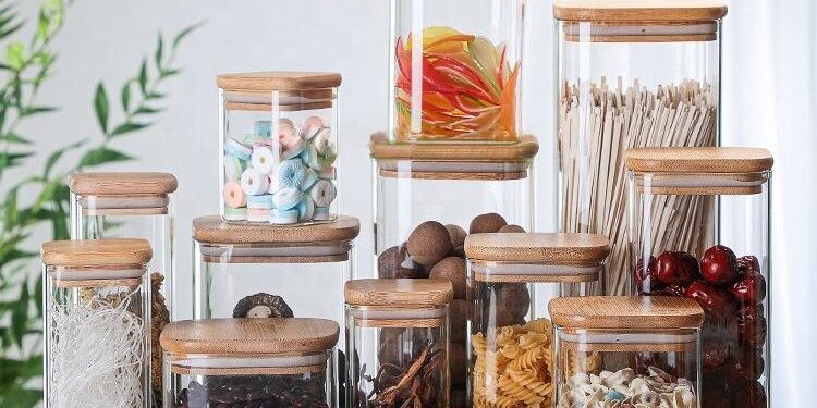 Square airtight glass food storage jars kitchen wholesale