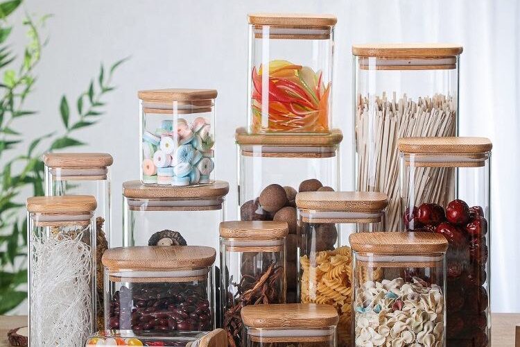 Square glass food storage jars with airtight lids (5) Square airtight glass food storage jars kitchen wholesale