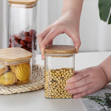 Square airtight glass food storage jars kitchen wholesale