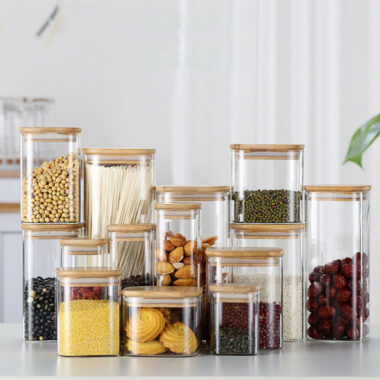 Square airtight glass food storage jars kitchen wholesale