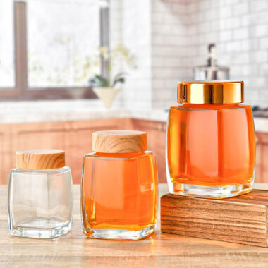 Custom thick square glass jam jars for storage