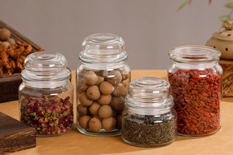 Transparent round glass food storage jars with lids (6) Round airtight glass food storage jars with lids factory supply