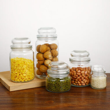 Round airtight glass food storage jars with lids factory supply